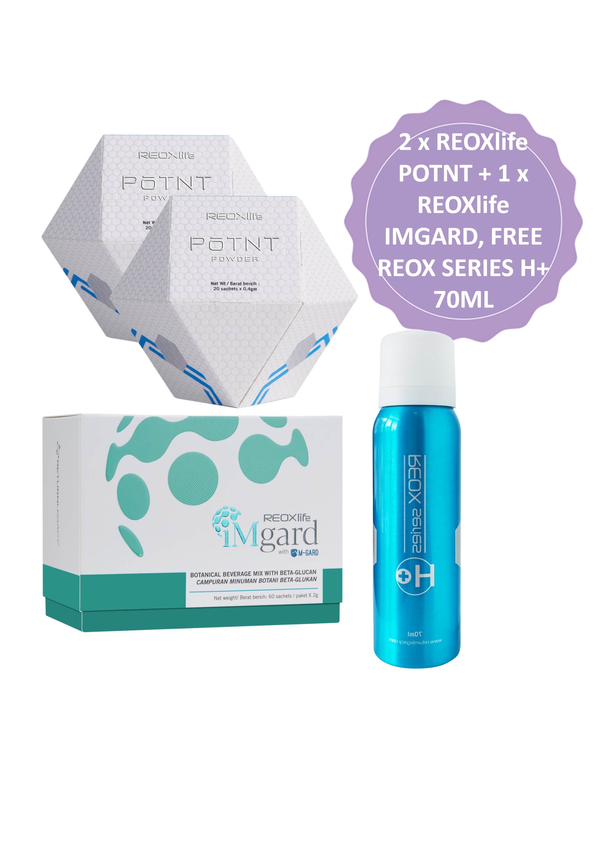 2 x REOXlife POTNT + 1 x REOXlife IMGARD, FREE REOX SERIES H+ 70ML